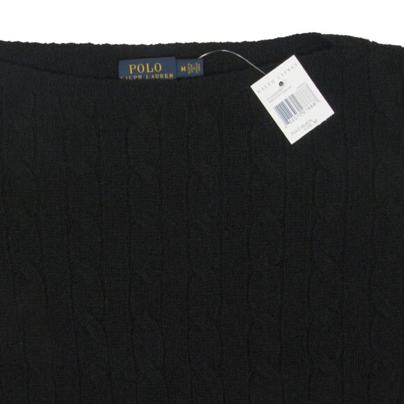NEW $165 Polo Ralph Lauren Cable Knit Sweater! Cashmere Black & Wool  Boat Neck - Picture 2 of 2
